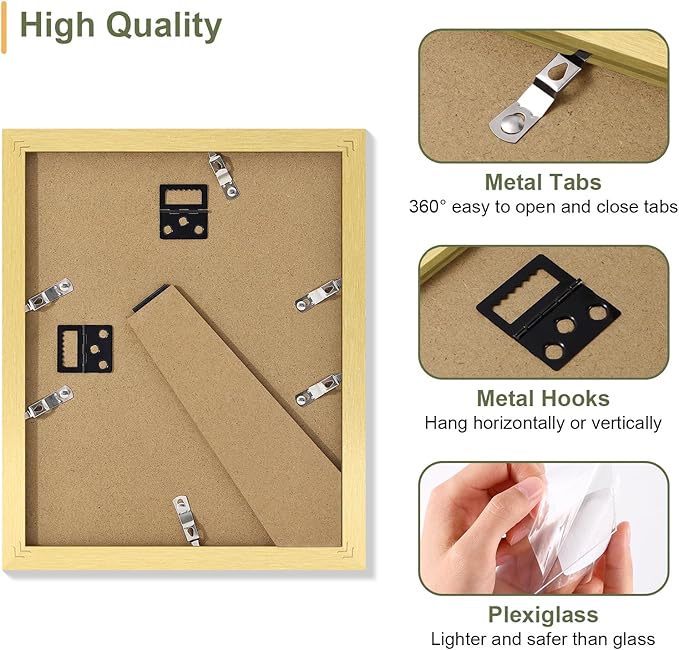 Vittanly 8x10 Collage Picture Frame, Displays 2Pcs 4x6 Pictures with Mat, Photo Frame for Wall Mounting or Table Top with Stand, Gold, 1 Pack