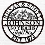 Custom 50th/40th/60th/70th/30th/1-99 Years Wedding Anniversary Sign Gifts for Couples Parents, Custom Metal Monogram Sign Personalized Family Name Signs (Flowers)