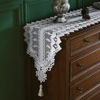 patdrea Designer Vintage White Lace Table Runner,Crochet Decorative Table Covers,Chiffon Embroidered Tasseled Table Runners, Cutwork Dresser Runners,Christmas Wedding Party Bridal 16x71 Inches Long