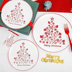 Supernal 150pcs Christmas Dinnerware - Plastic Plates, Cups, Silverware with Red Christmas Tree Pattern for Party and New Year