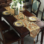 Elegant Floral Chenille Gold Jacquard Table Runner Advanced Caramel-Color with Tassels (60-inches)