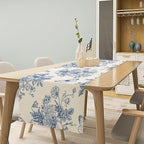Monochrome Sketch Flowers Table Runner, Seasonal Spring Fall Plants Blue Florals Butterfly Dinner Runner for Home Kitchen Dining Table Party Holiday Decoration 13"x120"