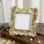 Cuspin Gold Picture Frames 4x4, Vintage Gold Resin Photo Frame Palm Leaves Textured with Glass Front, Elegant Retro Square Frame for Wall and Tabletop Display Home Decor