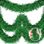 50 Feet Green Christmas Tinsel Garland, Metallic Foil Twist Banner Wall Hanging Tinsel Streamers Backdrop for Parade Floats, Christmas, Mother's Day, Birthday Party Decorations(2in x 50ft)