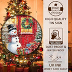 Round Wall Decor Christmas Metal Tin Sign Snowman Sign Rustic Wall Decor Wall Plaque Snowman Wreath Sign for Christmas Round Wreath Wall Decor Vintage Garage Yard Home Decor 8 * 8 in