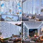 JMEXSUSS 900LED Christmas Curtain Lights Outdoor with Remote, 9.5x29.5ft White Christmas Lights Indoor Plug in, Hanging String Lights for Bedroom Wedding Backdrop Wall Window Xmas Decoration