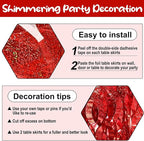 6Pack 29 x108 Inch Red Wave Foil Fringe Table Skirts Metallic Banner for Tinsel Streamer Garland Backdrop for Parade Floats, Mother's Day, Easter, Graduate, Birthday, Wedding Party Decoration