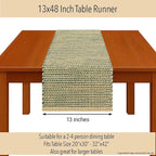 Chardin home Natural Jute Table Runner 13x48 Inch – Vintage Boho Rustic Table Decor – Handwoven Table Runner in Natural Jute and Green – Farmhouse Dining or Console Table Accent