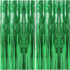 2 Pack Foil Curtain Backdrop Green Metallic Tinsel Foil Fringe Curtains Photo Booth Props for Birthday Wedding Engagement Baby Shower Bachelorette Christmas Holiday Celebration Party Decorations