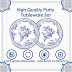 40pcs Blue and White Flower Party Decorations Disposable Blue Floral Plates and Napkins Flower Tableware Set for Bridal Shower Decoration Wedding Tea Party,Suitable for 20 Guests.