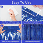 Picoway 4 Pack Foil Fringe Tinsel Backdrop Curtains, Birthday Engagement Bachelorette Party Decorations, Photo Booth Props Door Streamers Curtain (Blue)