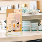 Acrylic Gold Sign Holders 4x6, 2 Pack Wedding Gold Table Number Holders, Double Sided Photo Display Picture Frame Paper Stand, Clear Flyer Stand Menu Holder for Wedding, Home, Party, Restaurant