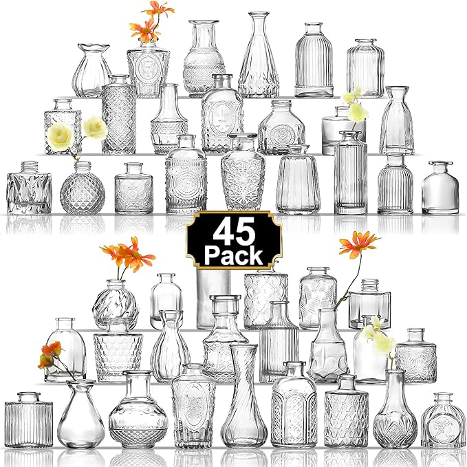 Arme Bud Vase Set of 45, Clear Bud Vases in Bulk, Mini Glass Vases for Flower, Small Flower Vases for Centerpieces, Vases for Decor, Home Wedding Table Décor