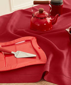 Solino Home Red Linen Tablecloth 52 x 52 Inch - 100% Pure Linen Square Table Throw - Classic Hemstitch, Machine Washable Table Cloth for Christmas