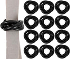 Three Ring Wooden Napkin Rings Set of 12 - Acacia Wood Interlocked Napkin Holder Cuffs for Dinner Table Décor - Rustic Modern Serviette Rings for Weddings, Parties, Receptions (Black) - CLEENTABLE