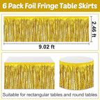 6 Pack 29x108 Inch Gold Wave Foil Fringe Table Skirts Metallic Banner for Tinsel Streamer Garland Backdrop for Parade Floats Wedding, Mother's Day, Birthday Mardi Gras Party Decorations