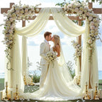Wedding Arch Draping Fabric, 2 Panels 6 Yards Ivory Sheer Backdrop Curtain Chiffon Fabric Drapery for Wedding Ceremony Reception Swag Decorations (Ivory Drapes Curtain, (2 Panels) 6 Yards/36ft)