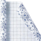 Ulmasinn Blue Floral Wrapping Paper Roll - 17 Inches x 33 Feet - Vintage Toile Blue Floral Design with Cut Lines for Upscale Gifts, Birthday, Bridal Shower, Wedding, Mother’s Day