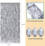 3 Pack Wave Silver Tinsel Curtain - 3.3x6.6 Feet Foil Streamers Birthday Party Decorations Wedding Background Decor Photo Booth Props