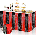 3 Pack 29x108 Inch Black Red Foil Fringe Table Skirts Metallic Banner for Tinsel Streamer Garland Backdrop for Parade Floats Wedding Thanksgiving Birthday Christmas Halloween Party Decoration