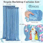 Baby Blue Sequin Backdrop 2 Panels 2FTx8FT Party Backdrop Curtains Glitter Birthday Bridal Curtains Sparkle Photo Backdrop