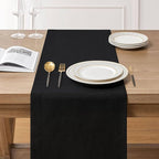 ZeeMart Linen Textured Border Table Runner, 14 x 60 Inch Black, Farmhouse Style Black Table Runners 60 Inches Long, Easy Care Everyday Polyester Table Runner