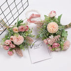Meldel 3Pcs Rose Bouquet Pink Artificial Flowers Eucalyptus Plants Fake Silk Flower Arrangements Wedding Bouquets Decorations Plastic Floral Table Centerpieces for Home Kitchen Garden Party Decor
