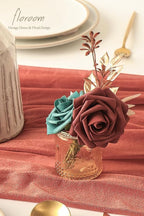 Floroom Artificial Flowers 25pcs Real Looking Teal Green Terracotta Ombre Colors Foam Fake Roses with Stems for DIY Wedding Bouquets Bridal Shower Centerpieces Floral Arrangements Tables Decoration