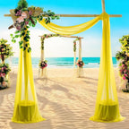 MDS Halloween Chiffon Draping Fabric - 1 Panel, 30" Wide x 100ft Long - Sheer Spooky Arbor & Canopy Drapery for Haunted House Backdrops, Party Ceilings, DIY Costumes & Themed Events - Yellow