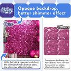 Qcity Hot Pink Shimmer Wall Backdrop 24PCS, Black Back Not See-Through Design, Square Sequin Glitter Backdrop Panel, Perfect for Outdoor Events, Birthdays, Wedding and Party Decoration