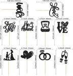 Ephlyn 30Pcs He Asked She Said Yes Cupcake Toppers Glitter Engagement Cupcake Toppers Diamond Ring Heart Love I Do Cupcake Picks for Engagement Wedding Party Cake Decorations Black
