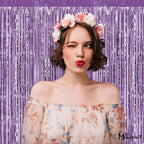 4 Pack Light Purple Fringe Curtain Backdrop, 3.2Ft x 6.6Ft Metallic Tinsel Foil Fringe Streamers Curtains Background for Photo Booth Birthday Baby Shower Party Thanksgiving Christmas Decorations