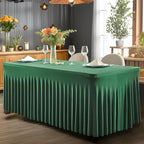 Wish Care 2 Pack Hunter Green Stretch Spandex Table Clothes for 8 Foot Rectangle Tables, 8FT Wrinkle Free Fitted Tablecloths Ruffles Design Table Cover for Party, Banquet, Wedding and Events