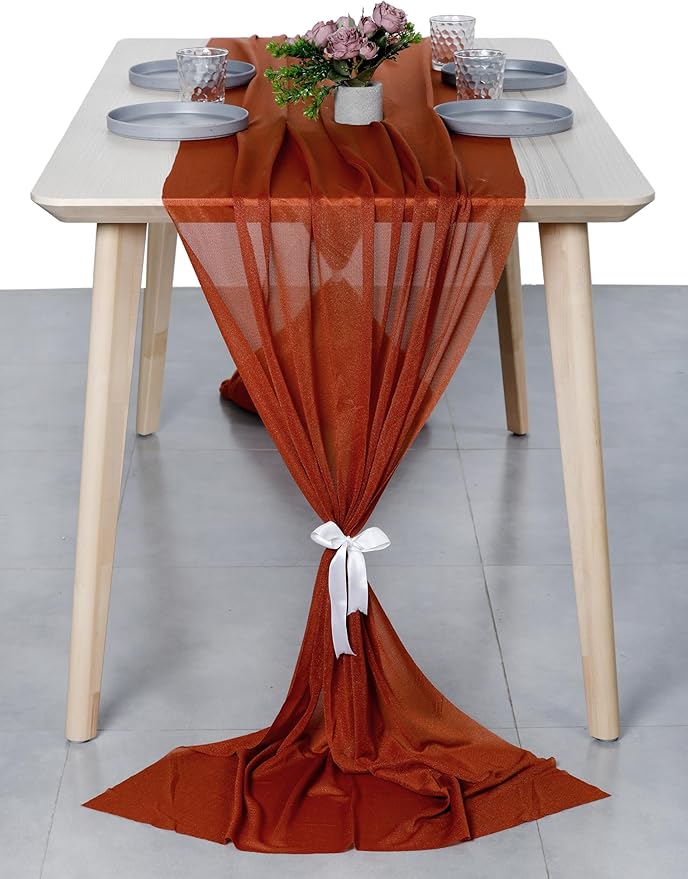 MDS Halloween Chiffon Table Runner - 1 Pack, 29 x 170 Inches, 14ft Each - Sheer Spooky Table Runners for Haunted House Parties, Trick-or-Treat Tables, Witchy Décor, Wedding & Events - Terracotta