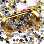 VHUWE Happy Birthday Confetti, 1.6 oz Black Gold Silver Cake Balloon Star Goblet Bottle Glitter Confetti for Happy Birthday Party Decorations Boys Girls Kids Women Men Birthday Table Decorations