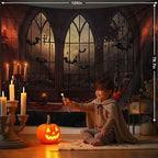QGHOT Halloween Tapestry Wall Hanging Horror Castle Window Tapestry Gothic Spooky Backdrop Vampire Medieval Tapestries for Bedroom Living Room Dorm Wall Art Decor (104"x78.7")
