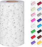 Glitter Tulle Rolls, 6” by 50 Yards (150FT) Sequin Tule Netting Fabric Tulle for Tutu Skirts Sewing Birthday Wedding Party Decoration (White)
