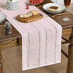 Artoid Mode Pink Rustic Cotton Linen Table Runner, Seasonal Embroidered Hollow Kitchen Dining Table Decoration for Home Party Decor 13x90 Inch