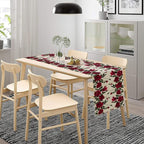 Rose Table Runner, Retro Red Rose Flowers Green Leaves Valentine's Day Kitchen Dinning Table Runner for Indoor Outdoor Home Wedding Party Holiday, 13x70 Inch