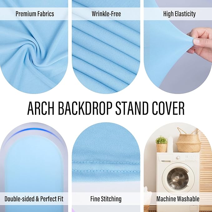 LEBENGURU Upgraded 6FT Wedding Arch Cover, Baby Blue Spandex Fitted Arch Backdrop Cover, Round Top Chiara Stand Covers for Birthday Party Baby Shower Banquet Balloon Décor