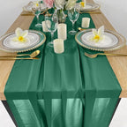 EHLDekol 10ft Chiffon Table Runners 27x120 inches Romantic Sheer Wedding Table Runner Top Table Bridal Party Decoration (Emerald Green，10ft)