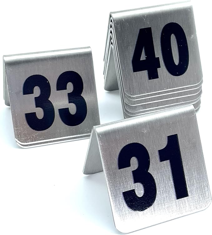 10 Pcs Metal Place Cards Stackable Tent Style Table Numbers，Place Card Holders for Celebration Wedding Party Restaurants Cafes Bars Gatherings meeting Room Board Game Serial (Small 31-40, Black)