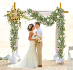 N&T NIETING 2 Pack Artificial Eucalyptus Garland with Flowers, Faux Greenery Garland Decor 6FT Eucalyptus Vines, Fake Hanging Vines Summer Garlands for Mantle Wedding Backdrop Decorations