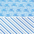LeZakaa Reversible Blue Birthday Wrapping Paper Roll for Boys Men, Happy Birthday Lettering & Stripe Pattern with Metallic Foil in Blue, Mini Roll, 17 inches x 32.8 Feet (46.45 sq.ft.)