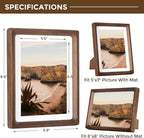 6x8 Frame USA-Sourced Natural Walnut Wood Solid Wood Photo Frame Handcrafted Rounded Corner with Mat to 5x7 Picture Frames Display with Real Glass Family Picture, Wedding Picture, Photo, Certificate