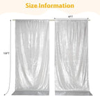 SquarePie Sequin Backdrop Curtain 8FT x 10FT Silver Satin Backing Fabric Photography Background for Wedding Patry 4FT x 10FT 2 Panels