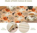 Halloween Table Runner,Cute Ghost Pumpkin Leaves Table Runner for Kitchen Dining Table Decoration Home Party Decor 13x90 Inch
