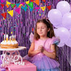 Crosize 4 Pack 3.3 x 9.9 ft Purple Foil Fringe Curtains Party Decorations, Purple Tinsel Curtain Backdrop for Parties, Door Streamers, Glitter Streamer Fringe Backdrop for Birthday Decoration