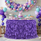 Partisky Mermaid Purple Tulle Curly Willow Table Skirt for Rectangle Table 17ft, Ruffle Tutu Table Cloth for Girls Boys Baby Shower,Mermaid Birthday Party