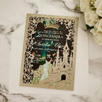 20PCS Castle Pocket Invitations, Quinceanera Invitations with Envelopes, Princess Invitation, Laser Cut quince invites (glitter light gold)